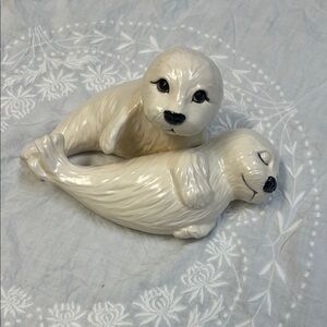 Vintage Glazed Ceramic Sea Otter Figurine Set-Grandmacore-Beach-Ocean-Animal